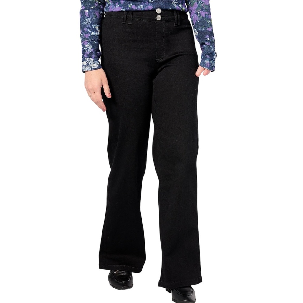 New Denim & Co Adaptive Pull On Easy Stretch Wide Leg Jeans Black Size 10